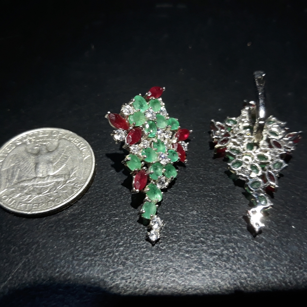 Natural Emerald/Ruby Earrings k5 - Picture 2 of 3